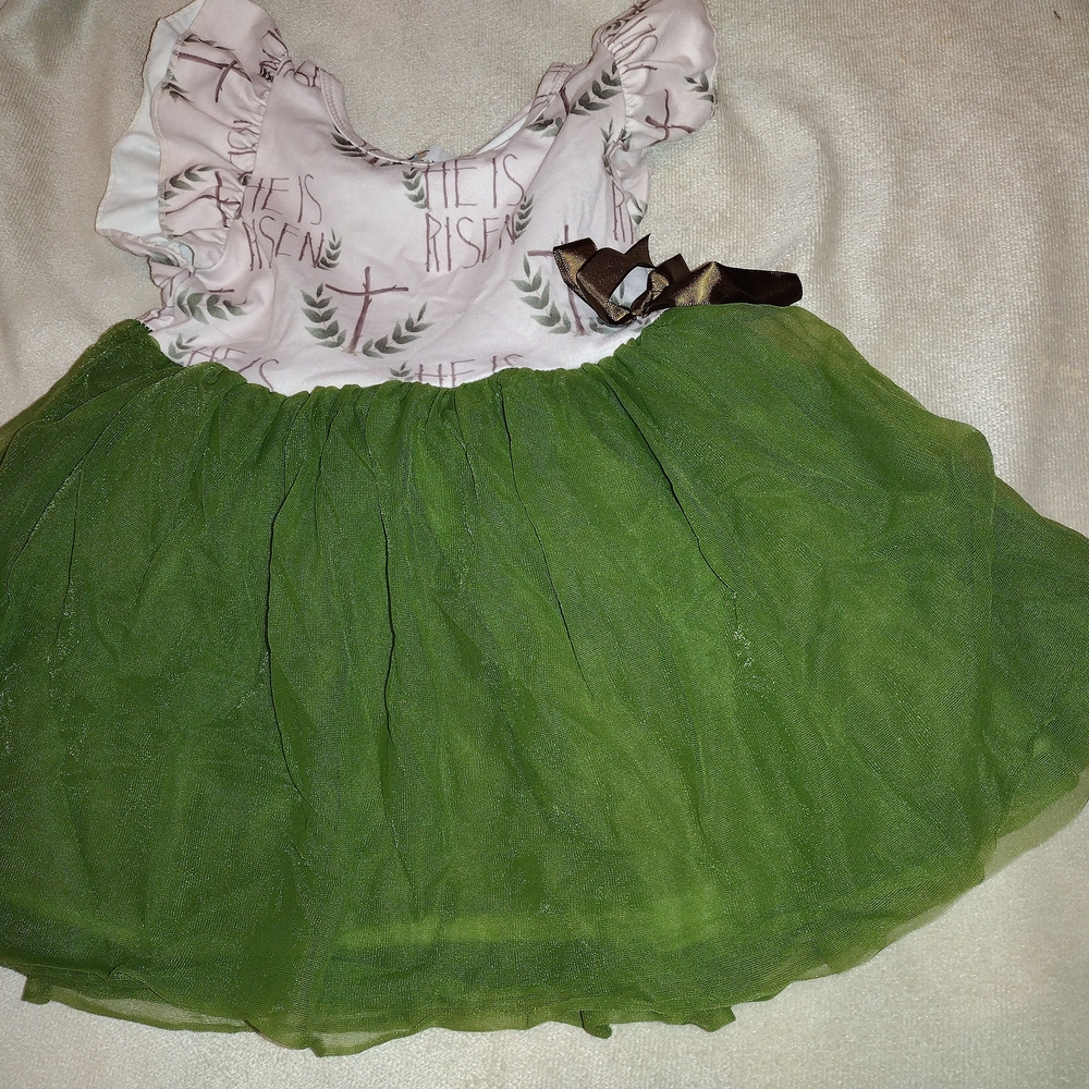 Green and White Kids Formal Dress